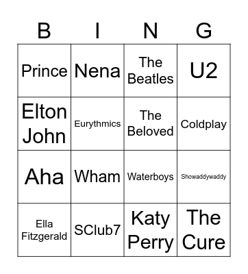 Artists for sky songs Bingo Card