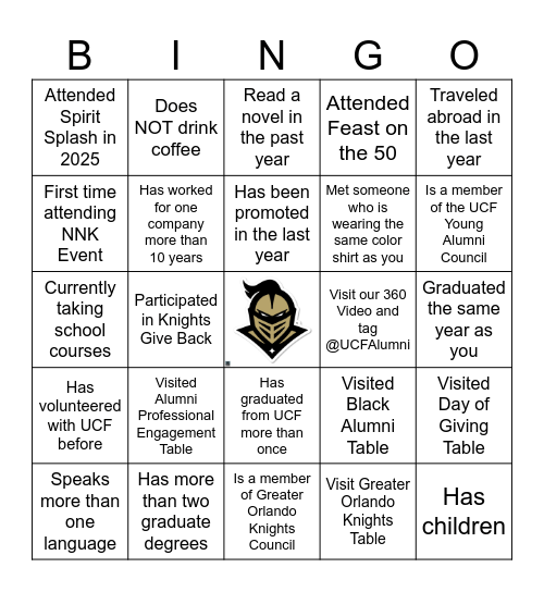 National Networking Knight Scavenger Hunt 2026 Bingo Card