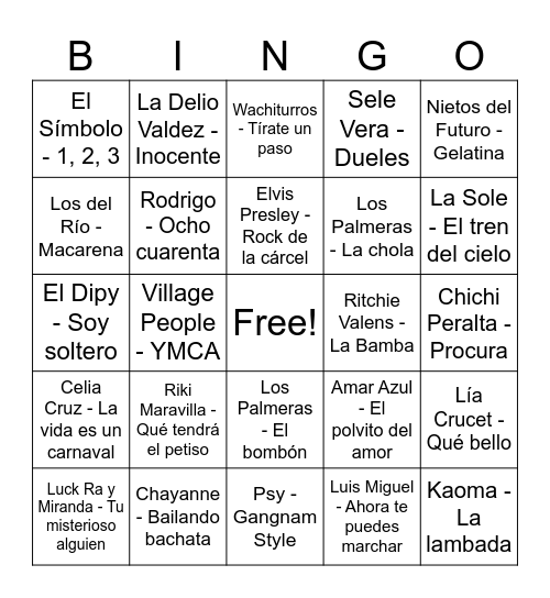 BINGO MUSICAL Bingo Card