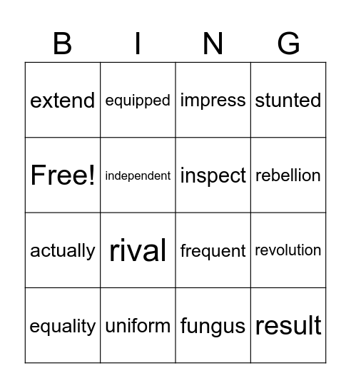 Vocab #11 Bingo Card