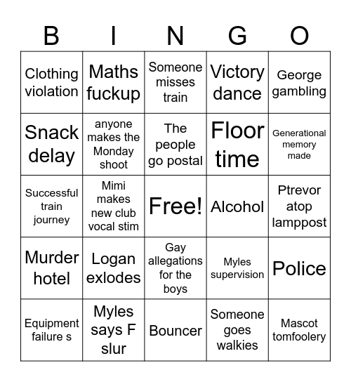 BUCS Bingo Card