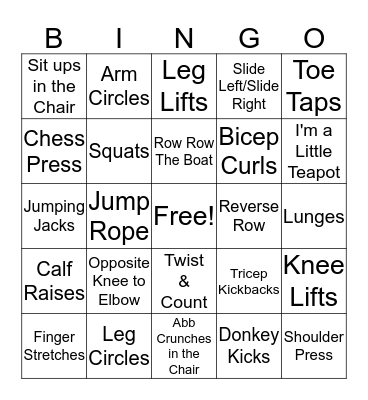 Exercise Bingo Card