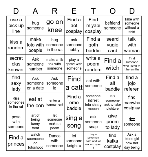 Dare to do Bingo Card