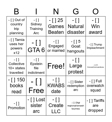 Remy Goat Bingo 2026 Bingo Card