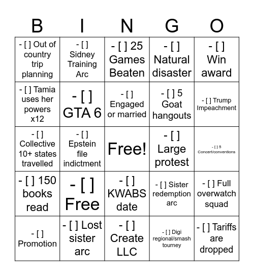 Remy Goat Bingo 2026 Bingo Card