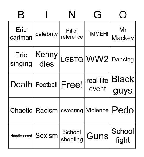 South park Bingo Card