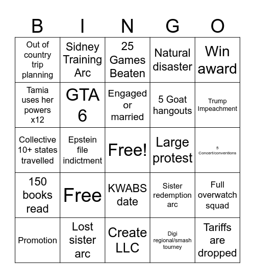 Remy Goat Bingo 2026 Bingo Card