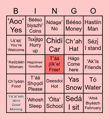Dinék'ehjígo BINGO Card