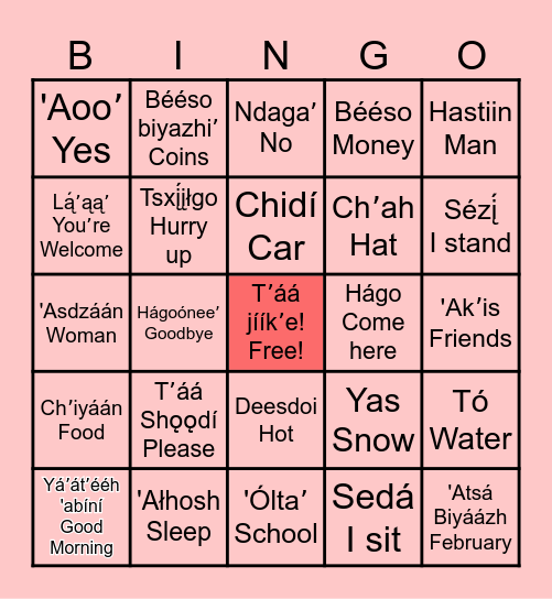 Dinék'ehjígo BINGO Card