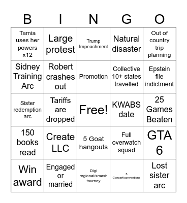 Remy Goat 2026 Bingo Card
