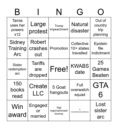 Remy Goat 2026 Bingo Card