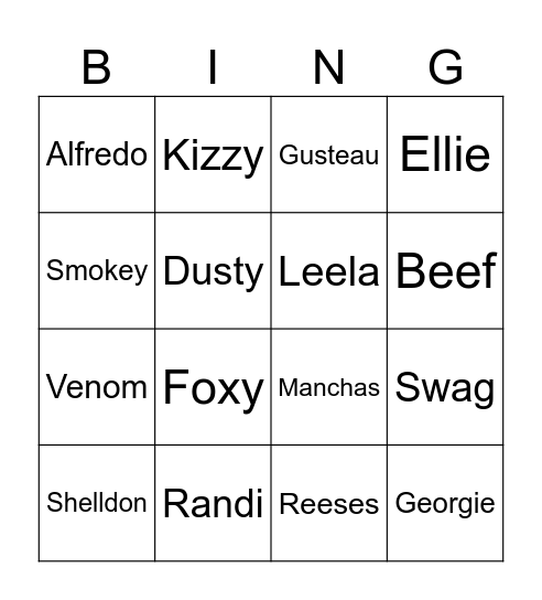Animal Names Bingo! Bingo Card