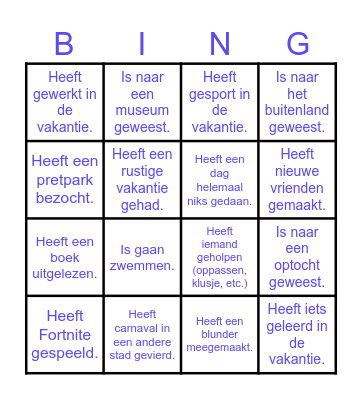 Carnavalsvakantie Bingo Card