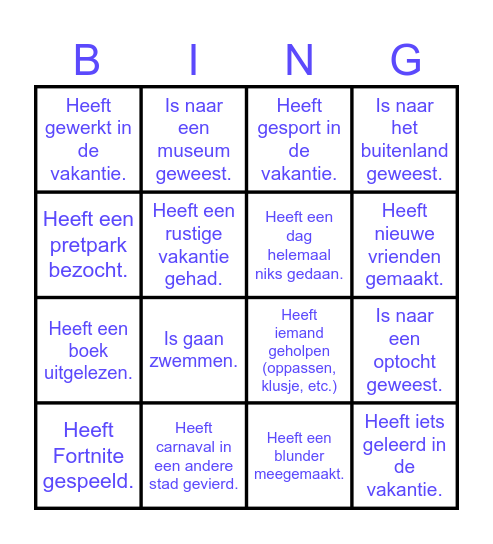 Carnavalsvakantie Bingo Card