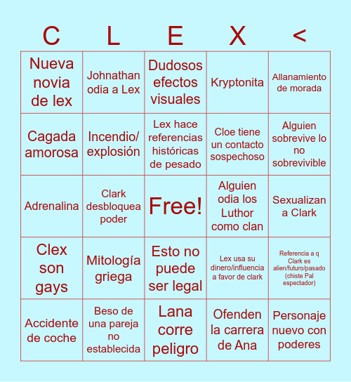 Smallville bingo Card