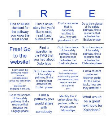 Xplorlabs Bingo! Bingo Card