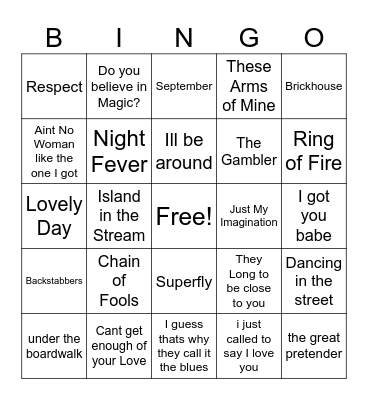 Musical Bingo ( Oldies) Bingo Card