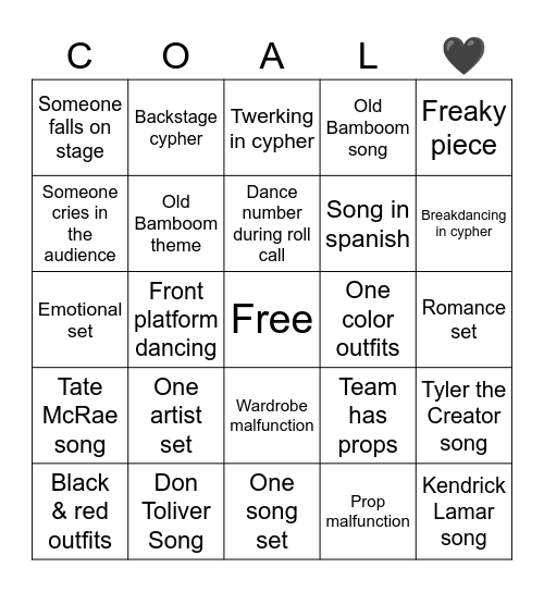 Coalescence Bingo Card