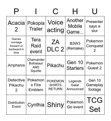 Pokemon Presents 2026 Bingo Card