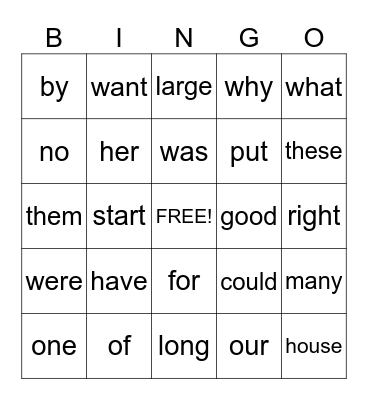 High Frequency Words Campfire Bingo Card