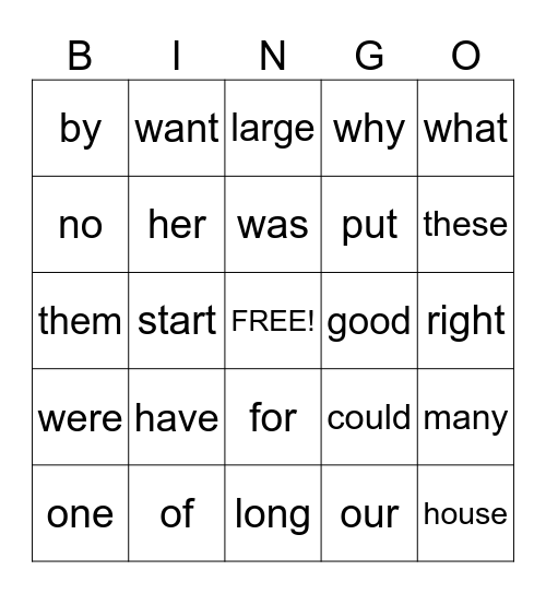 High Frequency Words Campfire Bingo Card