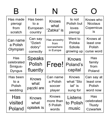 Polish Culture Bingo Card