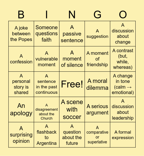 The two popes / ULA Cinema Bingo Card