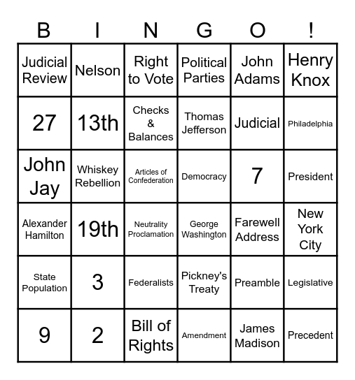 Unit 4 Bingo Card