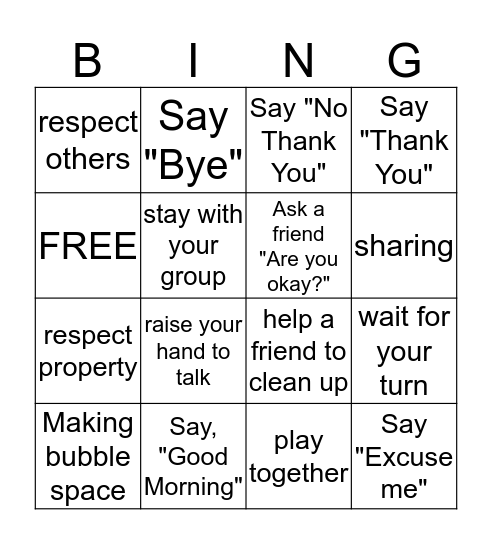 We are Respectful Bingo Card