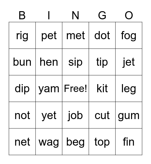 CVC Bingo Card