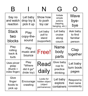 9 MONTHS MILESTONE Bingo Card