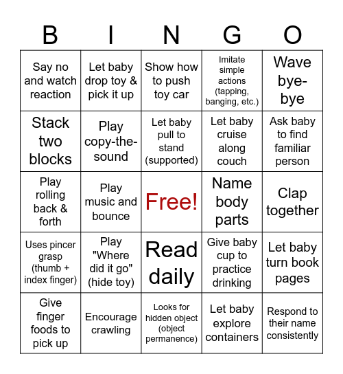9 MONTHS MILESTONE Bingo Card