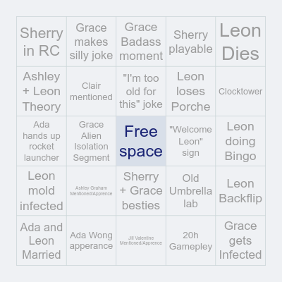 Resident Evil 9 Bingo Card