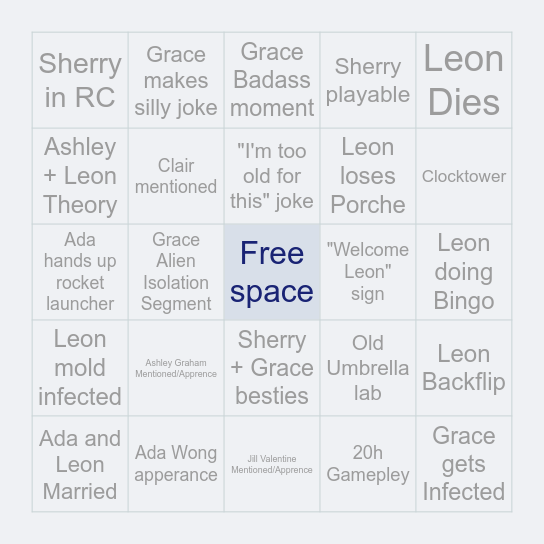 Resident Evil 9 Bingo Card