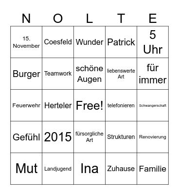 Ina & Patrick Bingo Card