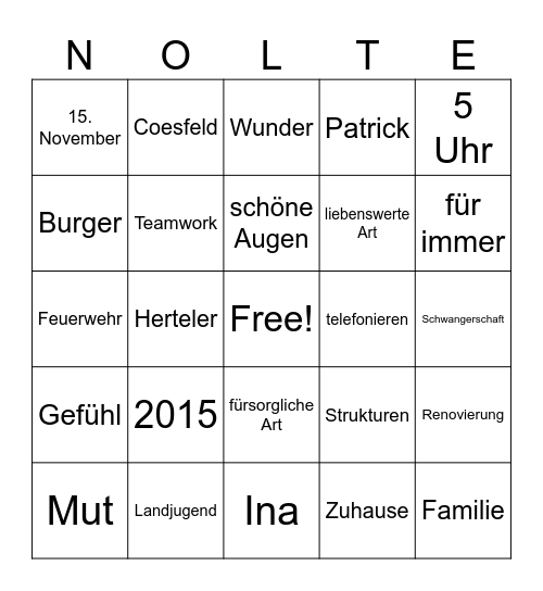 Ina & Patrick Bingo Card