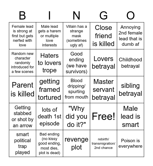 Chinese Drama bingo card Bingo Card