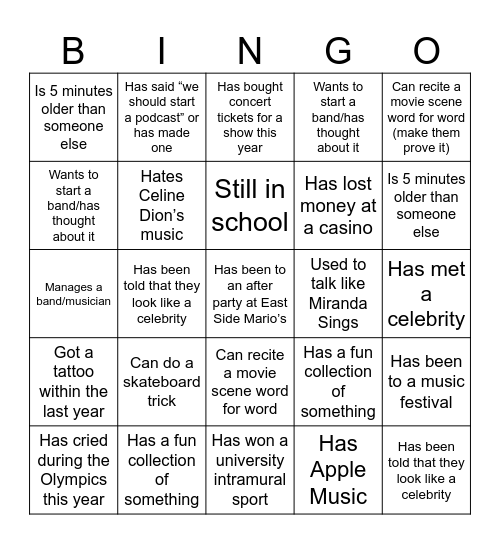 Legendary Bingo Card