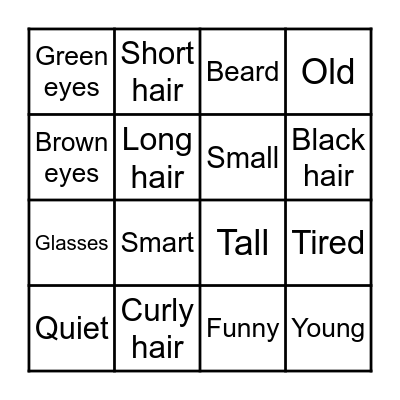 Physical description Bingo Card