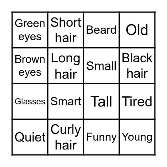 Physical description Bingo Card