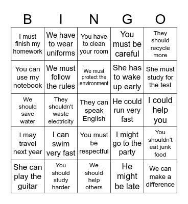 MODAL VERBS BINGO Card