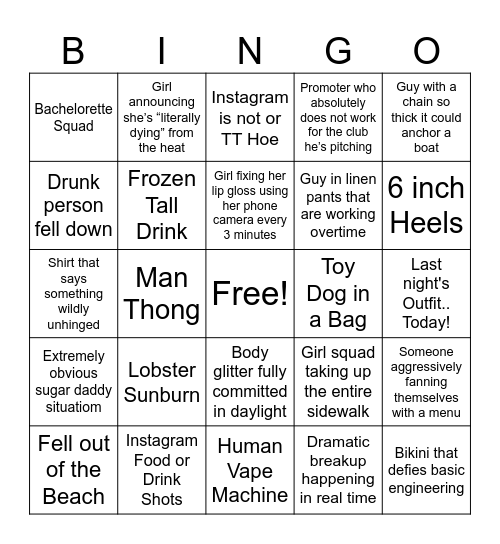 SoBe Bingo Card