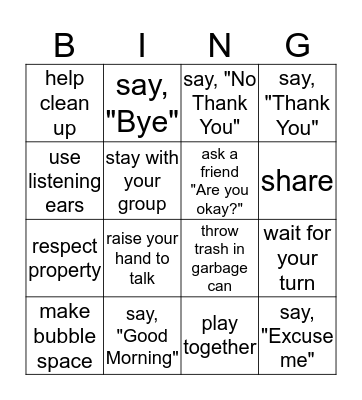 We are Respectful Bingo Card
