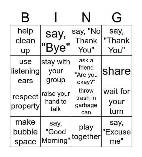 We are Respectful Bingo Card