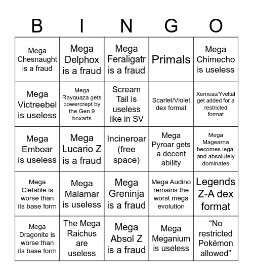 Pokémon Champions Bingo Card
