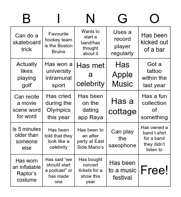 Legendary Bingo Card