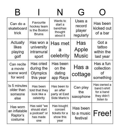 Legendary Bingo Card