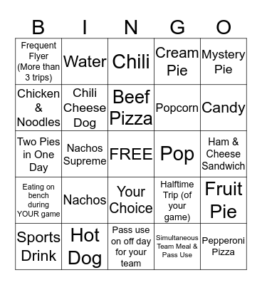 Concession Stand Bingo Card
