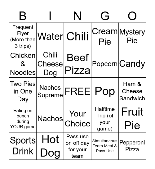 Concession Stand Bingo Card