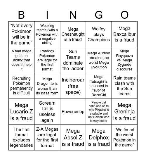Pokémon Champions Bingo Card